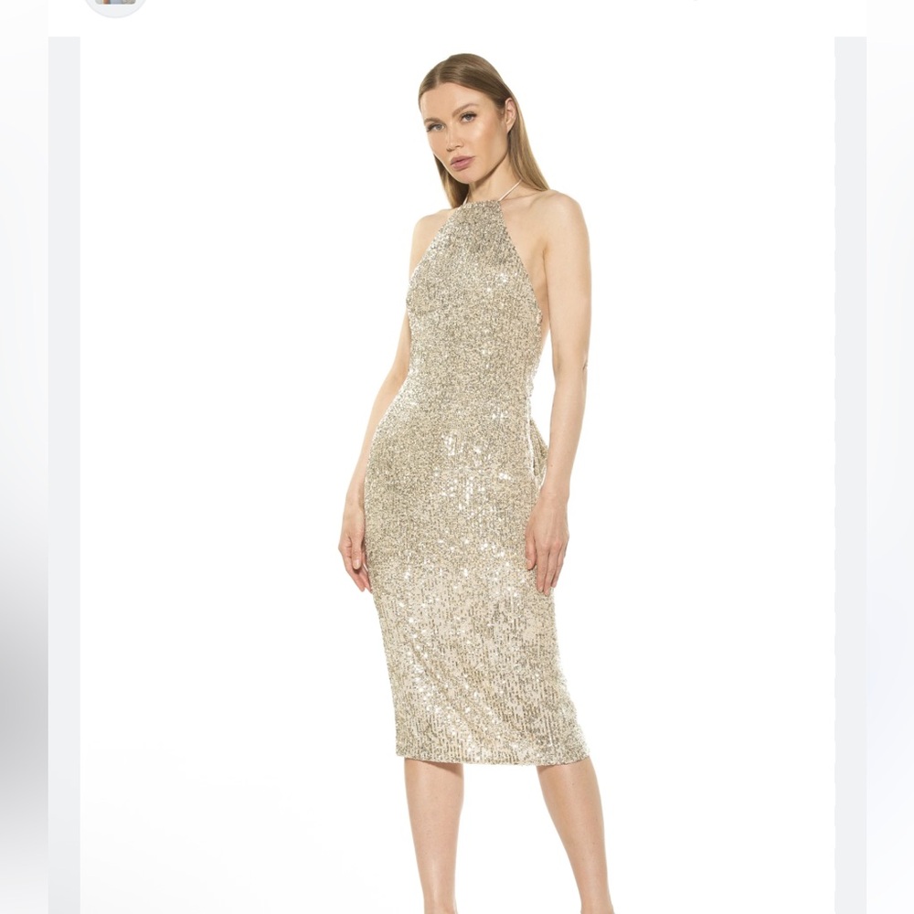 Alexia Admor Gold Sequin Halter Midi Dress